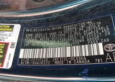2018 Toyota Corolla L/Le/Xle/Se/Xse from USA, damaged, VIN 2T1BURHE1JC084175